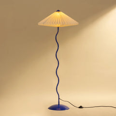 Wavy Floor lamp with a pleated shade and blue base