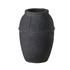 A black paper mache vase with a minimal shape, suitable for indoor decoration.