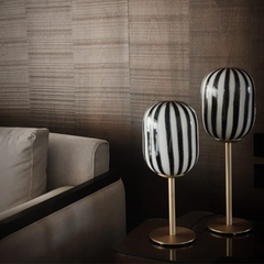 Bullseye Table Lamp in 2 different sizes with black and white stripe design