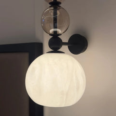 Modern ceiling light fixture with rear mounting plate and cable routing of Alabaster wall light
