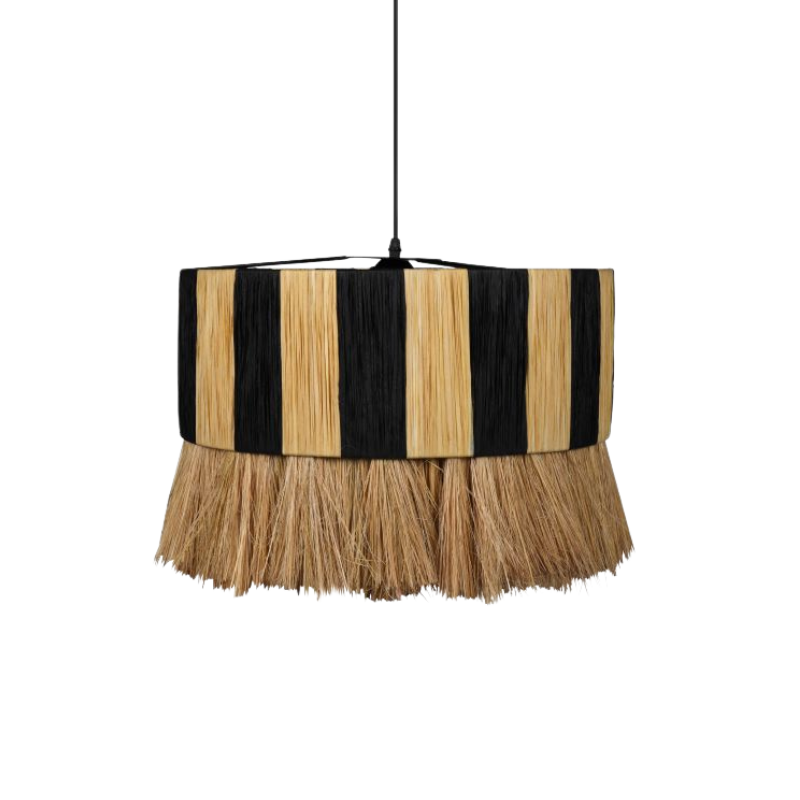 Tuli Rafia cane pendant light- a pendant lamp with a striped pattern, made of natural rafia, in an oversized 2-tier drum shape.
