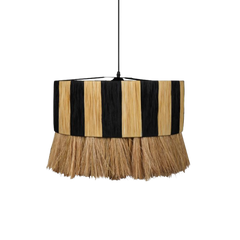 Tuli Rafia cane pendant light- a pendant lamp with a striped pattern, made of natural rafia, in an oversized 2-tier drum shape.