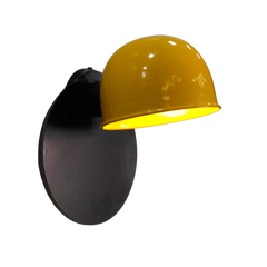 A modern industrial half-dome wall sconce with a glossy yellow finish on the shade and matte black mounting plate.