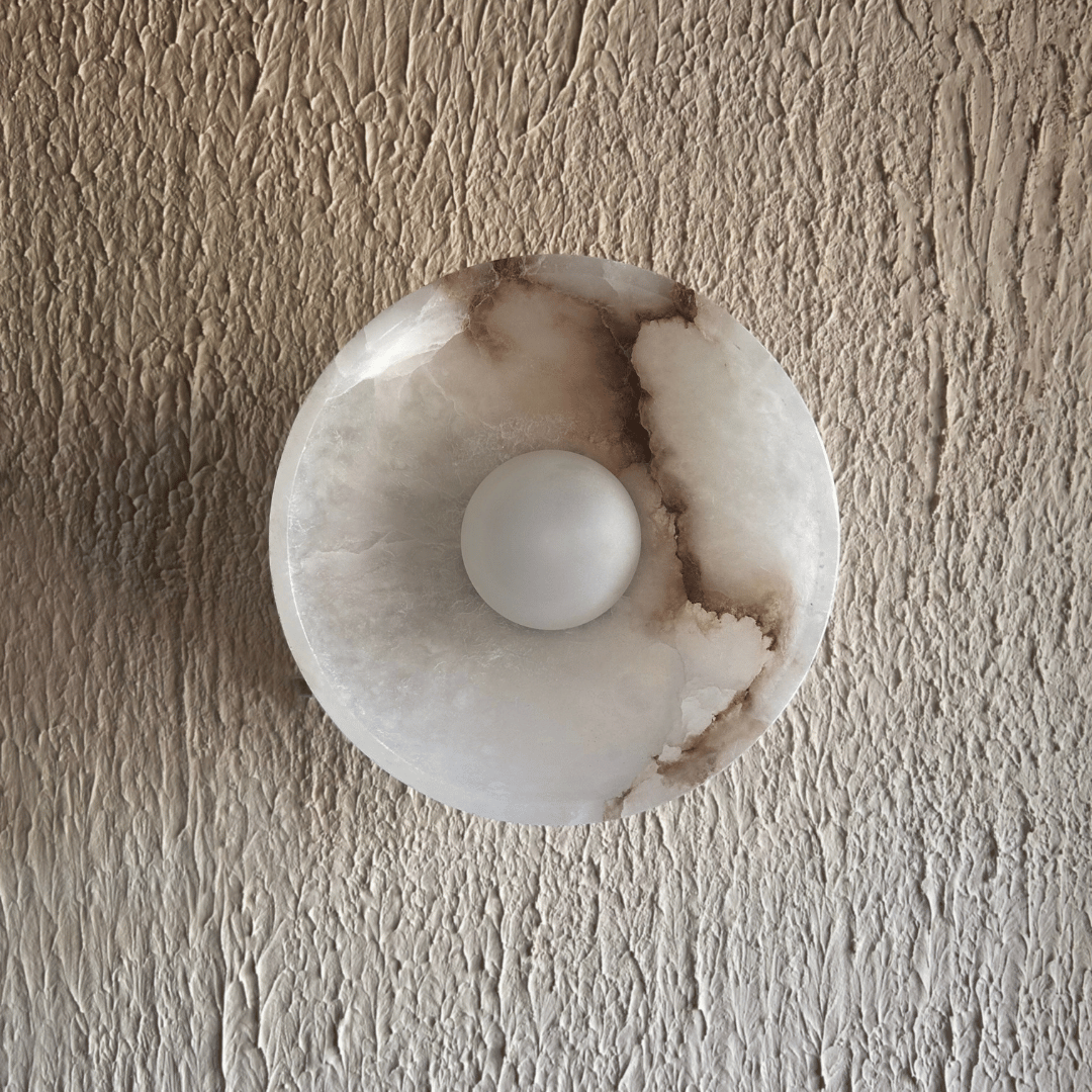 Wall Light of Alabaster Stone, Stainless Steel in Dull Gold/Matte Black