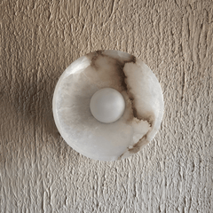 Wall Light of Alabaster Stone, Stainless Steel in Dull Gold/Matte Black