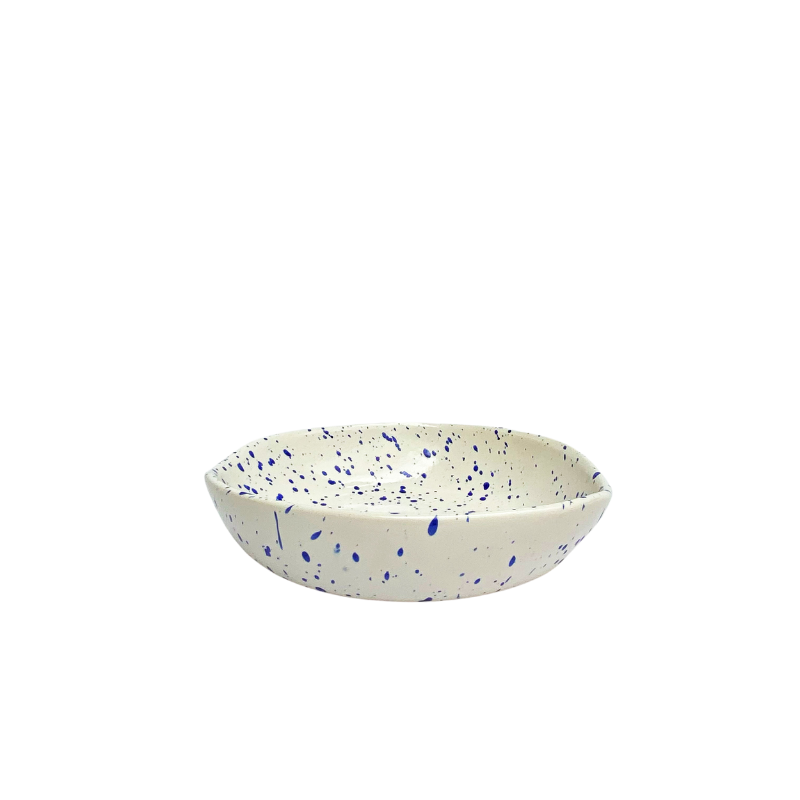 A round Speckled Ceramic bowl with a speckled pattern, featuring a blend of white and blue speckles.