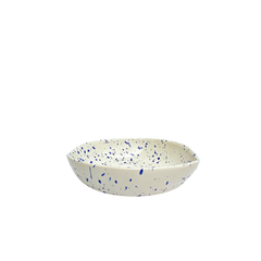 A round Speckled Ceramic bowl with a speckled pattern, featuring a blend of white and blue speckles.