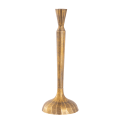 A tall antique brass finish Tvisa candle holder with a textured surface.
