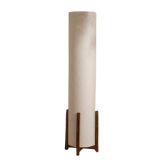 Four Finger Floor Lamp full view showing its mango-wood four-stand base and cylindrical shade
