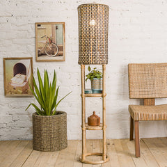 Dawki Floor Lamp styled in a bohemian living room setting

