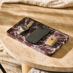 Focal Tray - Large - Burgundy Marble Tray with Phone, Watch and Key Case