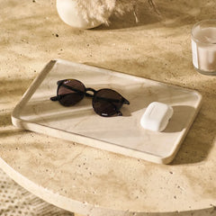 Focal Tray - Large - Cream Marble Tray with Sunglasses and Earbuds Case