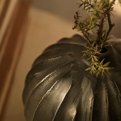 Top view of Opus Vase with a unique ribbed design, in black color