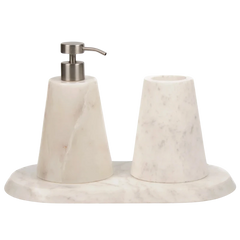 Neo White Dispenser Set - Three-Piece Set Cut-Out, White Marble with Steel Pump