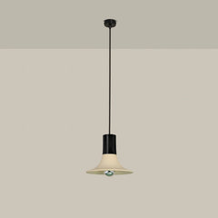 Wine Pendant Light with black neck and cream ceramic shade on black cord, full view