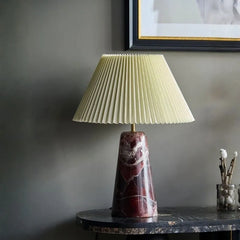 Japandi Table Lamp - Styled on Dark Marble Side Table Against Grey Wall