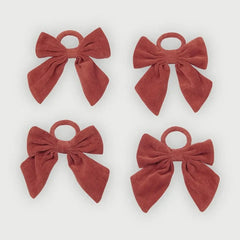 Rhubarb Velvet Napkin Rings Set of 4 100% cotton micro-velvet bow shape, flat lay