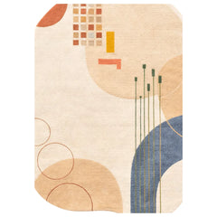 Decorative rug with abstract pattern on a beige background