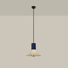 Wine Pendant Light with navy blue neck and cream ceramic shade on black cord, full view