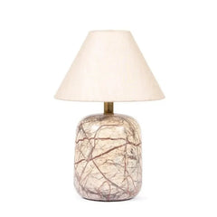 Dune Table Lamp - Studio Shot on White Background, Linen Shade and Veined Marble Base
