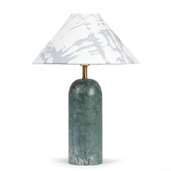 Plinth Table Lamp - Studio Shot on White Background, Green Marble with Brass Stem