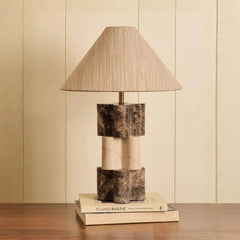 Soho Table Lamp - Front View, Two-Tone Marble Base Against Panelled Wall