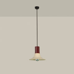 Wine Pendant Light with burgundy neck and cream ceramic shade on black cord, full view