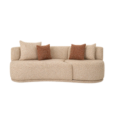 Velune 3 Seater Swivel Sofa front view in off-white boucle styled with cream and rust cushions