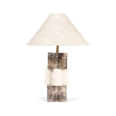 Soho Table Lamp - Studio Shot on White Background, Stacked Marble Blocks and Brass Stem