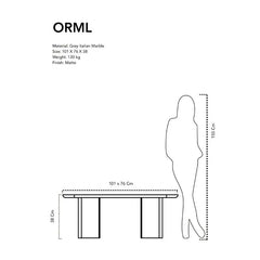 ORML Coffee Table - Dimension Diagram, 101 x 76 x 38 cm Grey Italian Marble