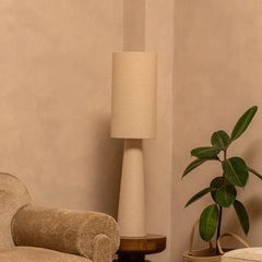 Loom table lamp with organic handcrafted texture in white