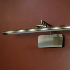 Brass Antique Picture Light wall-mounted linear light fixture with a brushed metal finish, featuring a horizontal bar, adjustable bracket, and rectangular diffuser plate.