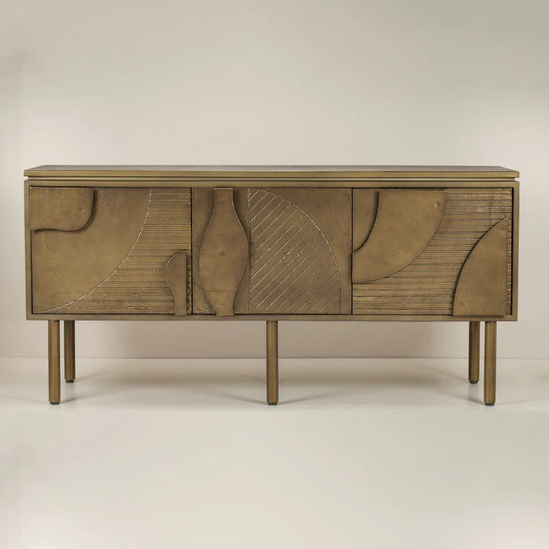 Stravos Side Board with geometric brass reliefs
