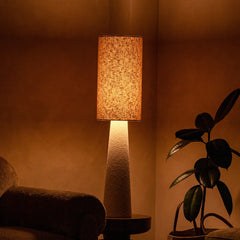 Designer loom table lamp with handcrafted woven texture giving warm glow in dark