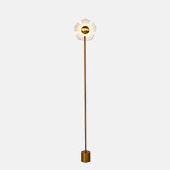 Gold flower floor lamp with a unique design and brushed gold stem
