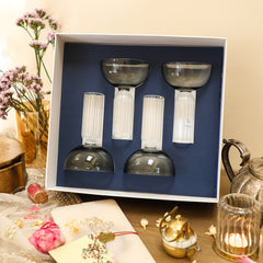 Set of 4 Grey Drinks or Desserts Stem Glasses set in a box