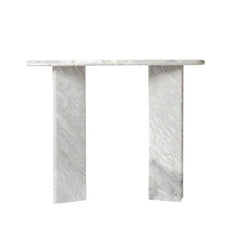 Orml Console - Front View on White Background, Rounded Grey Marble Top