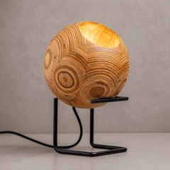 Nature-inspired style, decorative Round Table Lamp with black stand Crafted from upcycled plywood
