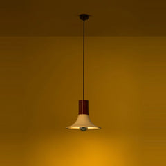 Wine Pendant Light burgundy version lit with warm glow, full view