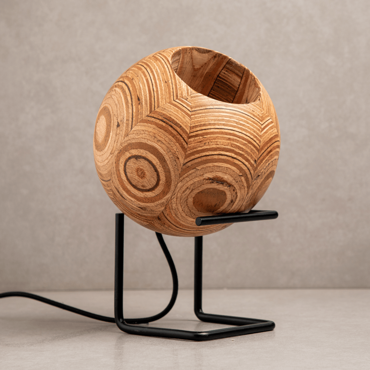 Unique Round Table Lamp with stand, crafted from upcycled plywood