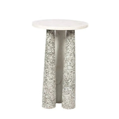 Illr Side Table - Side View on White Background, Speckled Granite Column Legs