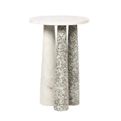 Illr Side Table - Front View on White Background, Mixed White Marble and Granite Legs