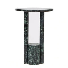 Osst Side Table - Front View on White Background, Dark Green Marble with White Veining