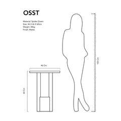 Osst Side Table - Dimension Diagram, 46 x 46 x 60 cm Spider Green Marble