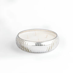 Mercury - Bowl Candle - Silver - Night Jasmine, silver ribbed mercury glass bowl on white, front view