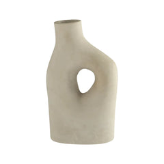 Beige ceramic Savanna Vase with a circular hole on a white background