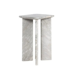 Orml Side Table - Angled View on White Background, Grey Marble with Rounded Top
