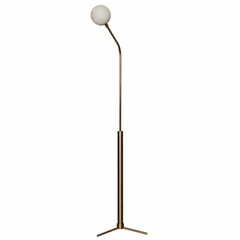 Rhythm Floor Lamp Glass Globe full view showing its glass globe and rotatable brass arms and stand
