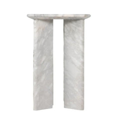 Orml Side Table - Front View on White Background, Grey Marble Slab Legs