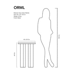 Orml Side Table - Dimension Diagram, 40 x 35 x 60 cm Grey Italian Marble